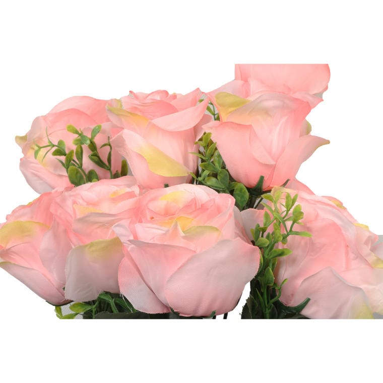 A bouquet of 8 roses with the addition of light pink boxwood
