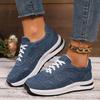 Fashion Blue Denim Platform Sneakers Women Fashion Thick Sole Lace Up Sports Shoes Woman Plus Size 43 Comfortable Casual Female Sneakers