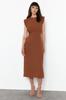 Women's Fashion New Dress Brown A-Line Midi Woven Dress