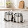 2 Pieces Stainless Steel Condiment Pot Set with Tray Multipurpose