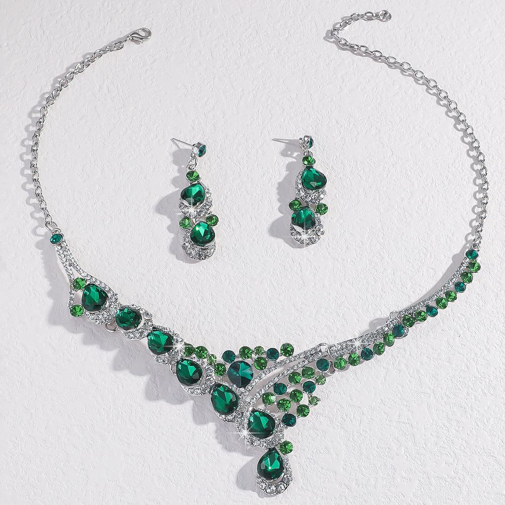 Комплект из красочного блестящего ожерелья и серег для женщин