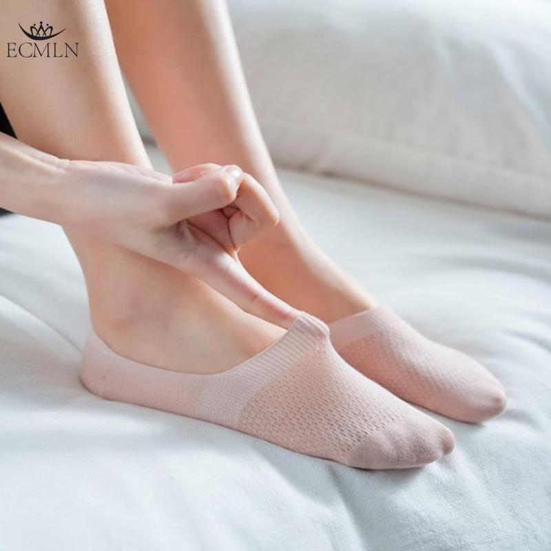 Solid Color Mesh Cotton Short Socks for Women Thin Non-falling Heels Shallow Invisible Breathable Summer Boat Socks