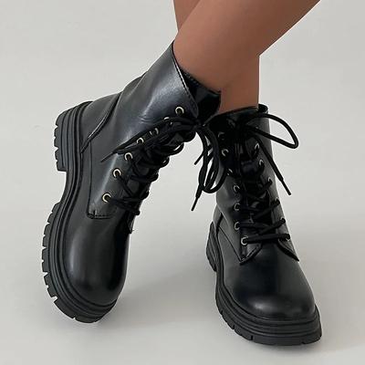 Rimocy Черные женские ботильоны из искусственной кожи, на низком каблуке, на шнуровке, модные ботильоны, женские, нескользящая платформа, ботинки-комбаты, женские ботинки 2025