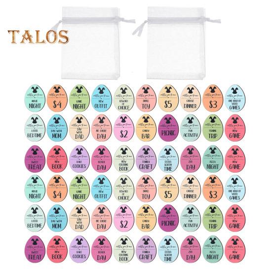 Набор из 30/60 деревянных пасхальных яиц с подарочным пакетом, 30 различных выгравированных высказываний, пасхальный кролик, наполнитель для корзины, многоразовые позитивные награды, пасхальная вечеринка