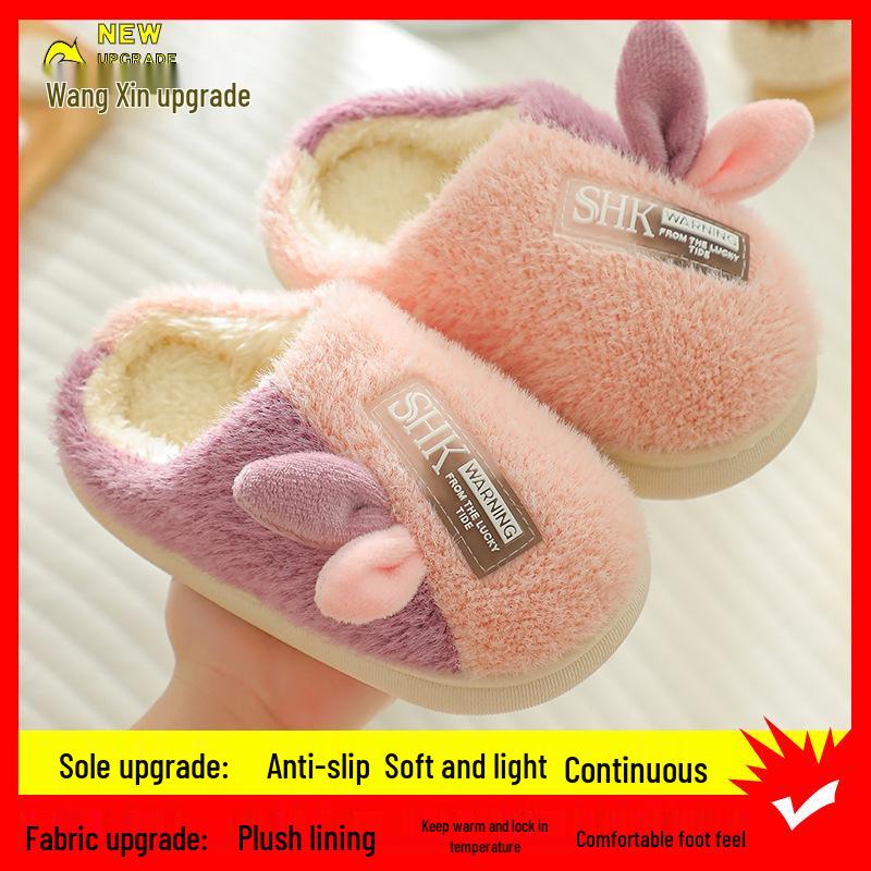 Детские милые мультяшные хлопковые тапочки с флисовой подкладкой, мягкая подошва, утолщенные, для дома, для мальчиков и девочек, маленького и среднего размера.