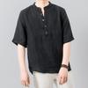 Summer Intage Pure Linen Short Sleeve T Shirt for Men Thin Solid Color Slim Men Clothing Big Size 5XL