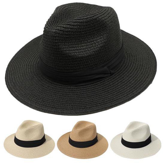 Beach Straw Hat Solid Color Wide Brim Sunshade Anti-UV Breathable Foldable Color Matching Summer Vacation Sun Cap Unisex Travel Hat