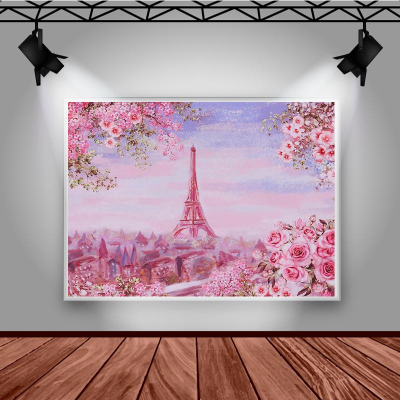 Abstract Oil Painting Photography Background Paris Tower Flowers Decoration Props Children Portrait Photo Backdrop Banner