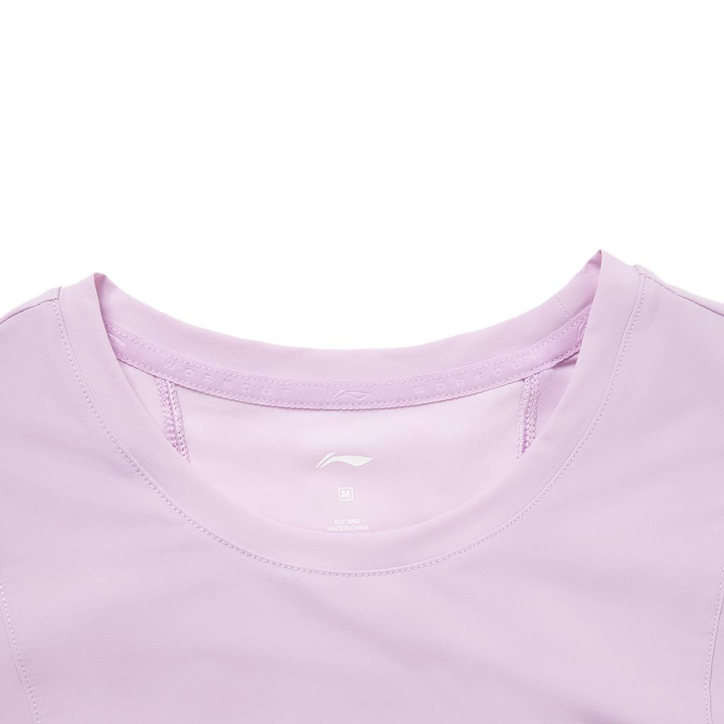 Li Ning Серия Fitness Однотонная футболка с круглым вырезом Удобная Дышащая Универсальная Футболка с коротким рукавом Женские футболки Сумеречно-пурпурный ATSV136-3