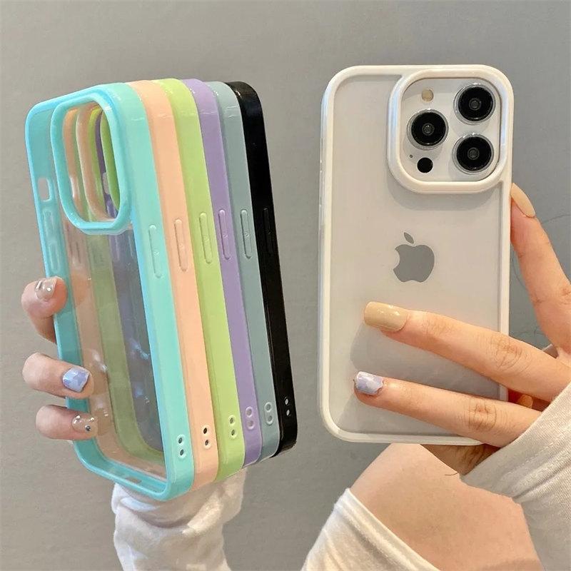 Прозрачный чехол-бампер цвета конфет для iPhone 16 15 14 13 Mini 12 11 Pro Max XR XS X 7 8 Plus SE2020, мягкая противоударная задняя крышка