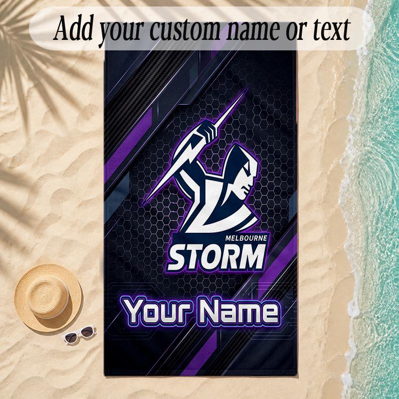 Beach TowelMelbourne Storm Custom Name Text Personalized Soft Towel for Beach Pool Indoor Home Decor Gift