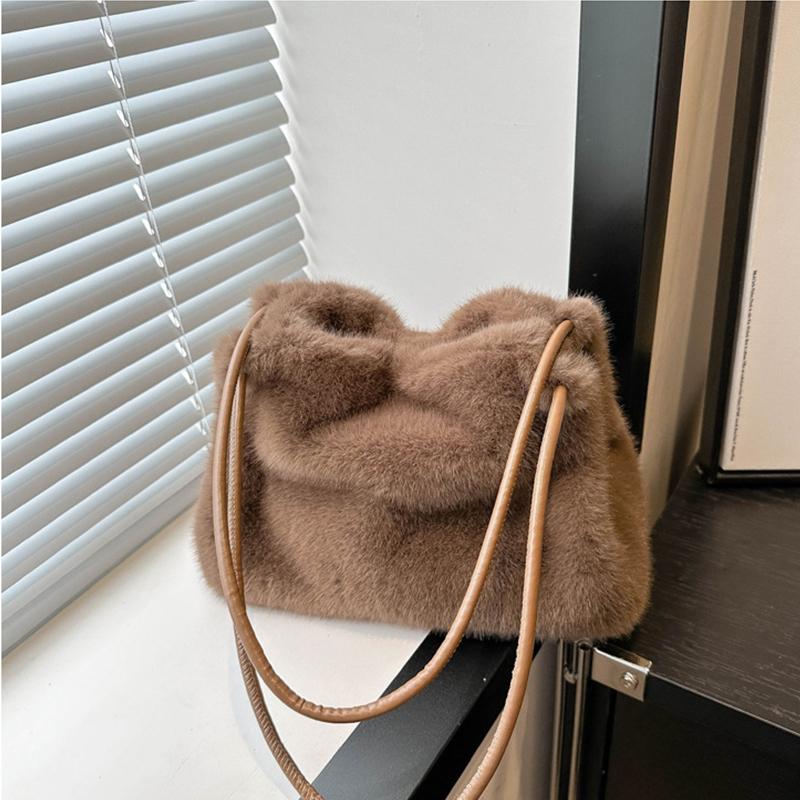 Женская пушистая сумка через плечо Сумка с верхней ручкой Новая модная женская осенне-зимняя сумочка Мягкий плюшевый универсальный шоппер KTY
