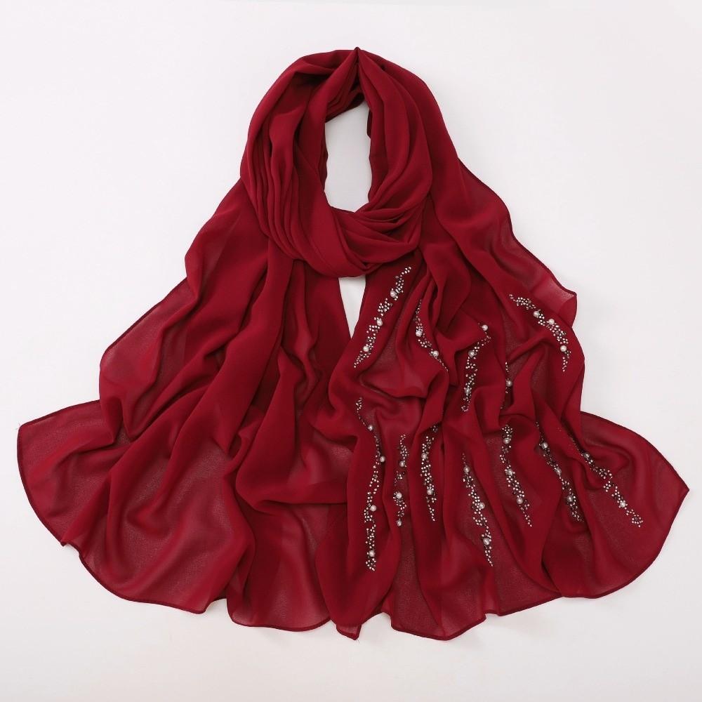 Breathable Imitation Pearl Chiffon Hijab Shimmer Beads Soft Head Wrap Malaysia Shawl Scarf Women