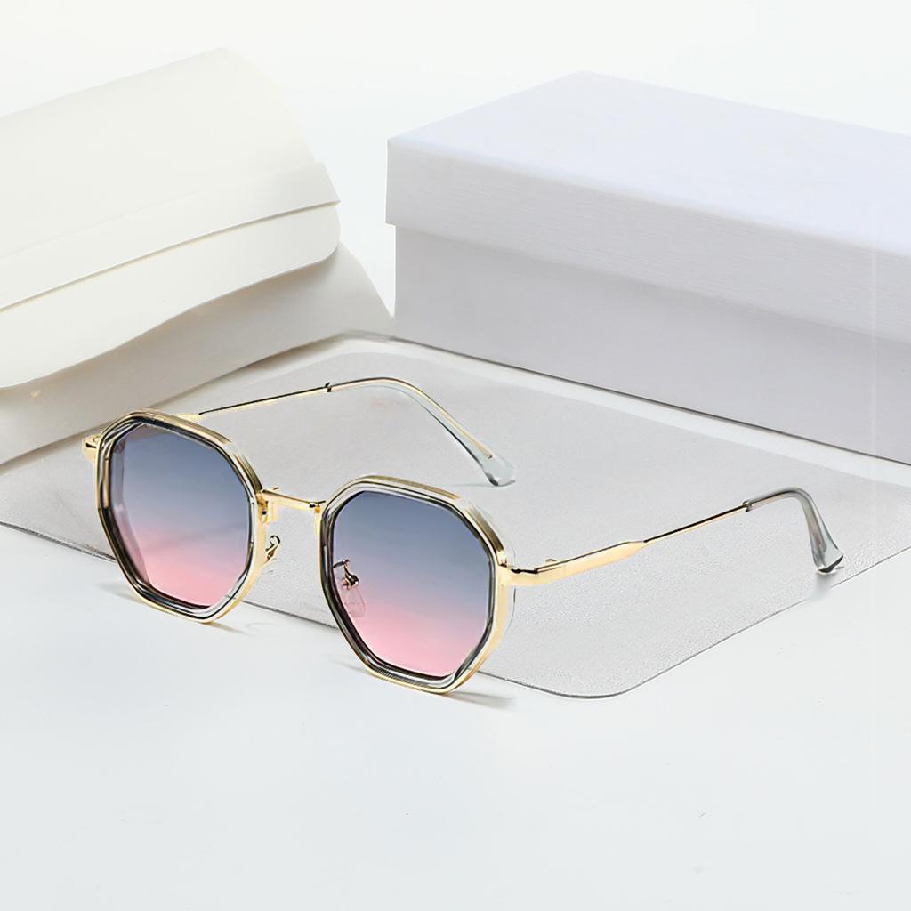 New In Vintage Sunglasses For Women Modern Fashionable Octagonal Glasses With Black Lenses Golden Edging Sun Glasses
