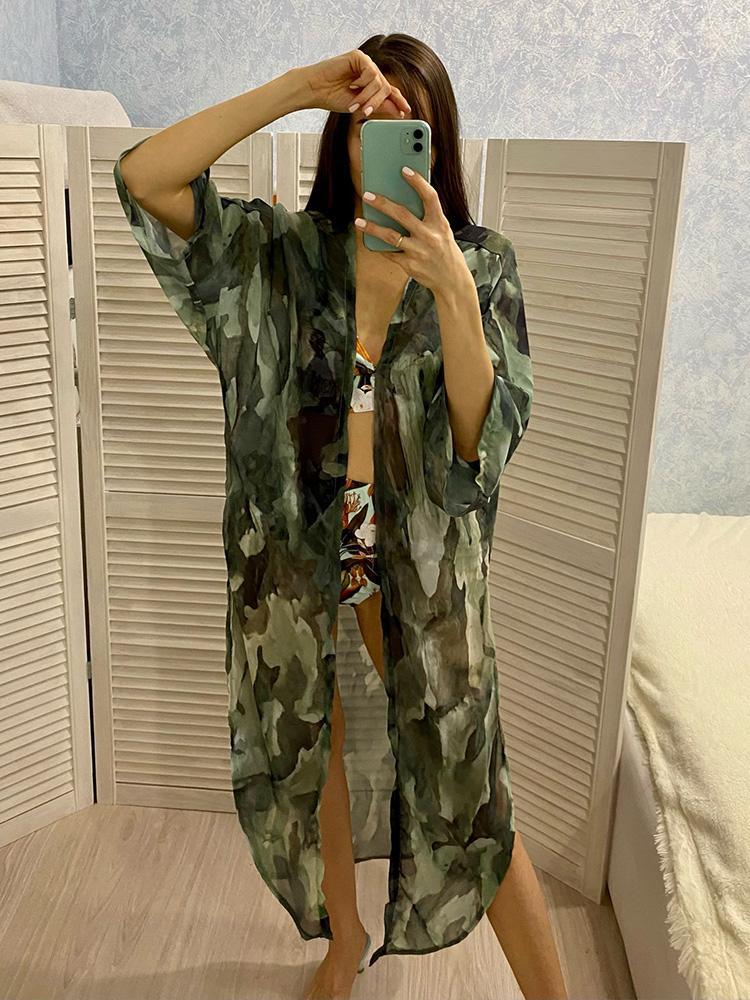 2024 Шифоновая туника с принтом в стиле бохо, сексуальный купальный костюм, накидки, летняя пляжная одежда, платье-кимоно, женский летний купальник, накидка