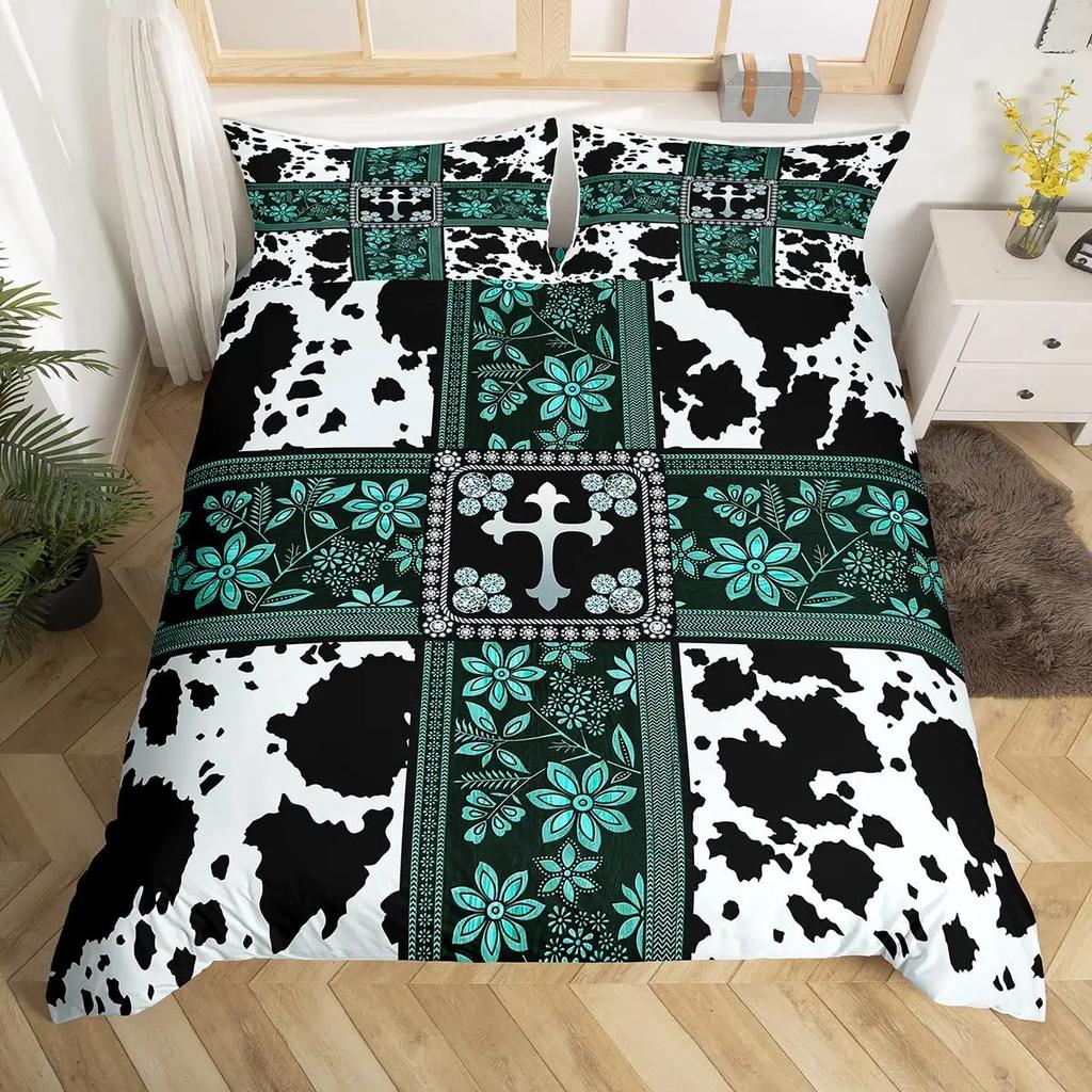 Пододеяльник с коровьим принтом Queen Vintage Floral Комплект постельного белья для девочек, мальчиков, мужчин, в стиле вестерн, фермерское животное, бычья шкура, одеяло