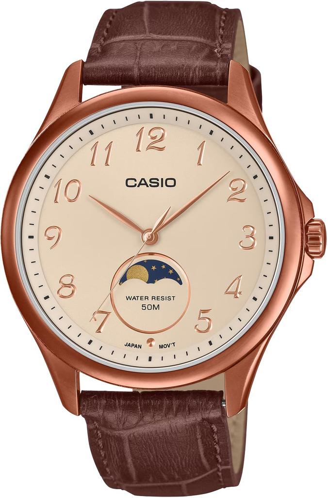 Casio Standard Moon Phase Watch MTP-M110RL-5AV Men's Rose Gold Dark Brown Leather Overseas Model