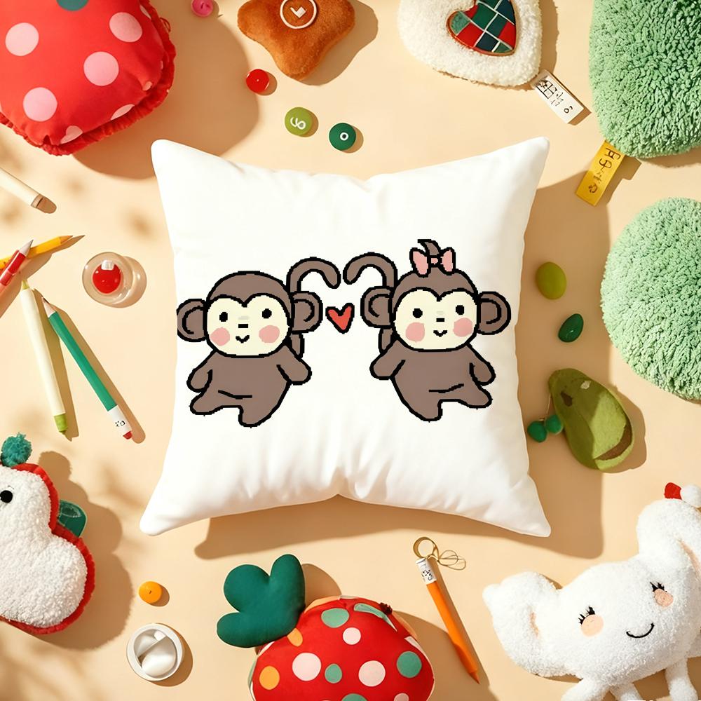 Happy Monkey Cushion Cover Soft Short Plush DoubleSided Printing Home Decor Machine Washable Pillow Case Gift