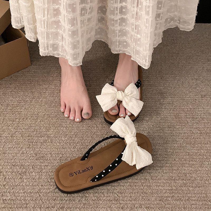 Женские тапочки и женские сандалии с бантом, пляжная обувь, плоские шлепанцы, слайды, лето 2025, распродажа, роскошные, элегантные, модные