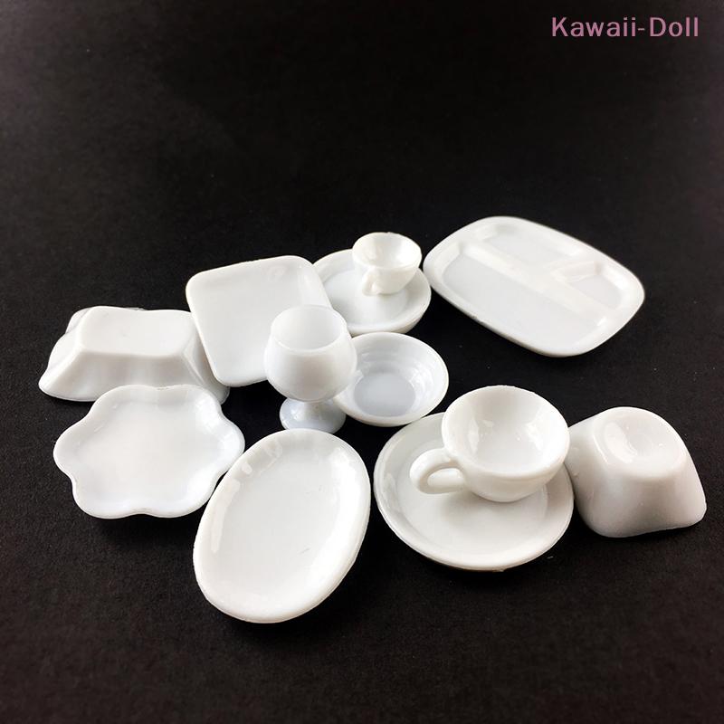 12Pcs/Set Mini White Kitchenware Toys Drink Cups Dish Plate Tableware Mini Simulation Accessories DIY Pretend Play Toys