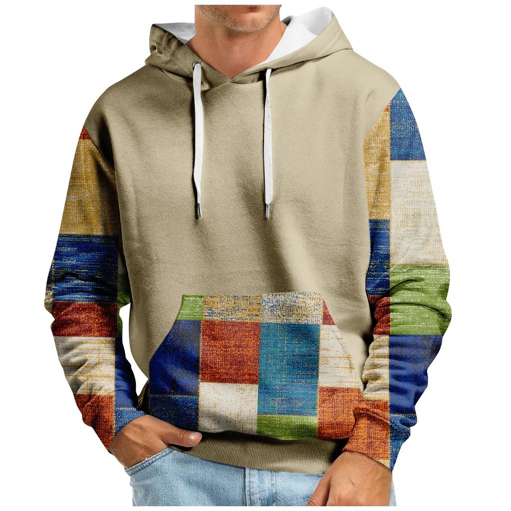 Осенний мужской свитер с большим капюшоном и цифровым принтом, новый большой базовый свитер