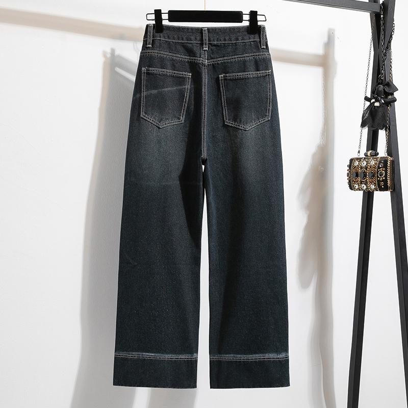 Dimanaf 2025 Большие размеры Женские весенние джинсы Длинные шаровары Повседневные эластичные базовые брюки с высокой талией Синие