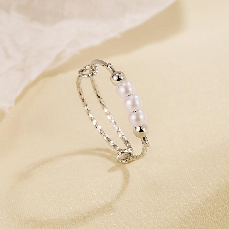 Adjustable Thin Pearl Bead Ring - Elegant Model 3 with High-End Feel