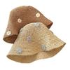 Women's Floral Straw Hat Summer Seaside Sun Protection Sun Bucket Hat Foldable Vacation Style Hollowed-Out Woven Hat for Outings