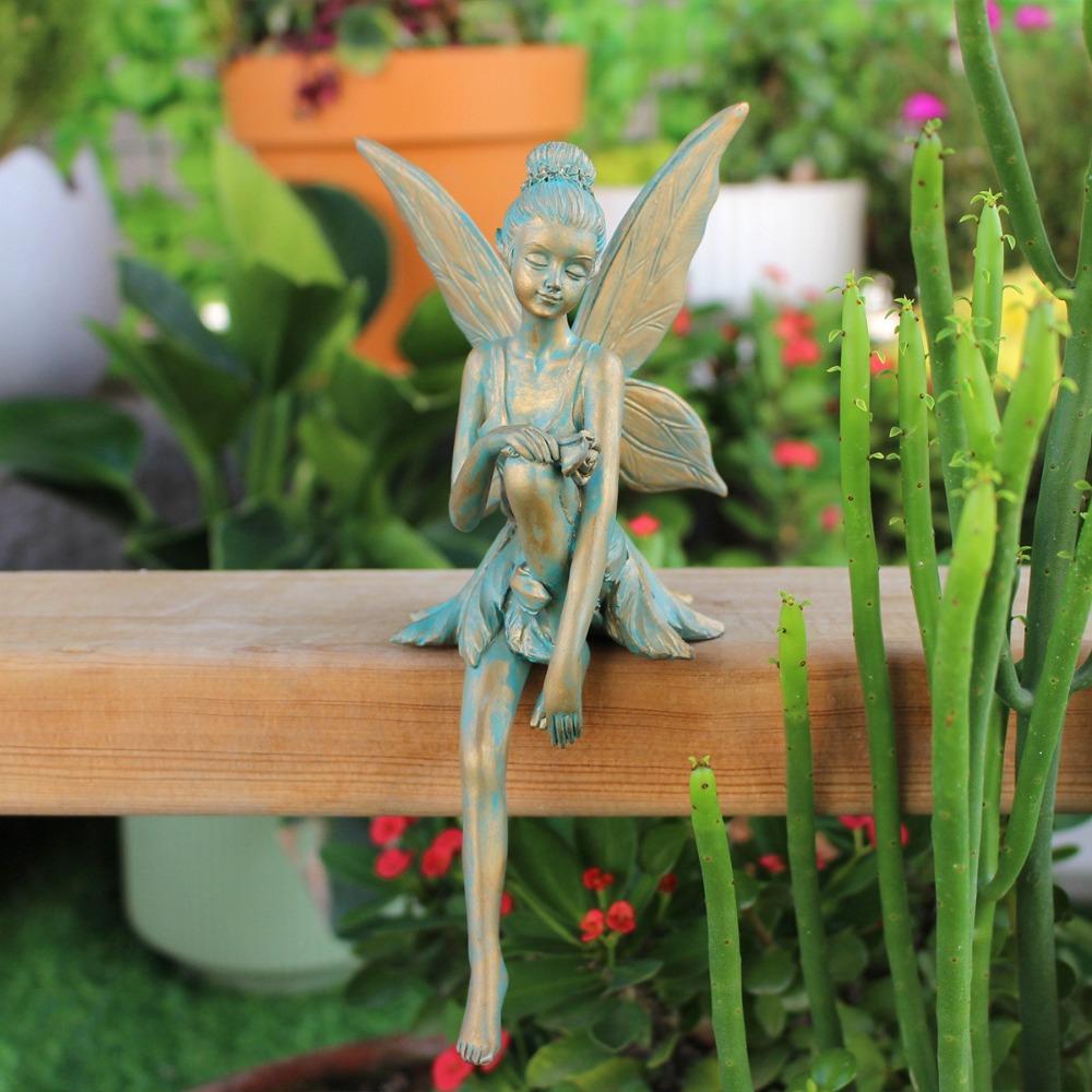 Retro Sitting Flower Fairy Figurine Resin Crafts Fairy Sculpture  Home Office Decor