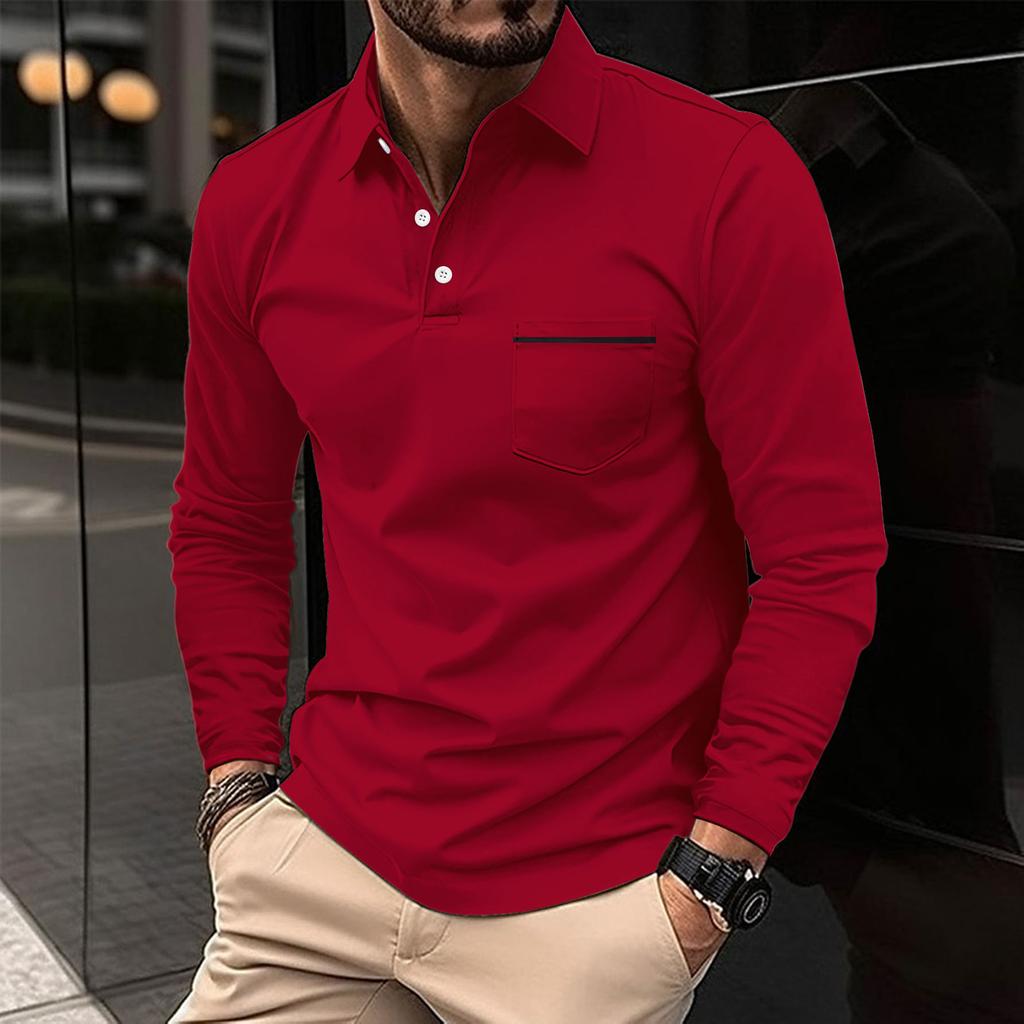 Spring and Autumn Plus Size POLO Shirt Button Pocket Men's Sports Polo Shirt Large Size Polo Shirt