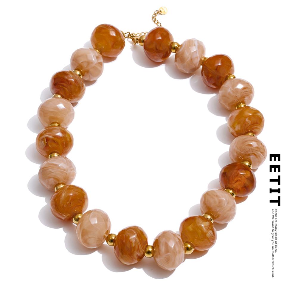 Eetit Круглые бусины из смолы Ручная работа Ожерелье 2025 Женское Водонепроницаемая Нержавеющая сталь Персонализированные Осенне-зимние украшения Новинка