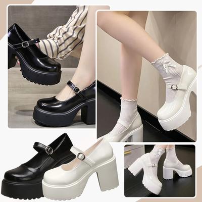 Женщины на толстых и высоких каблуках, весенне-осенние пуговицы с острым носком и стразами, в сочетании с юбкой и туфлями на среднем каблуке