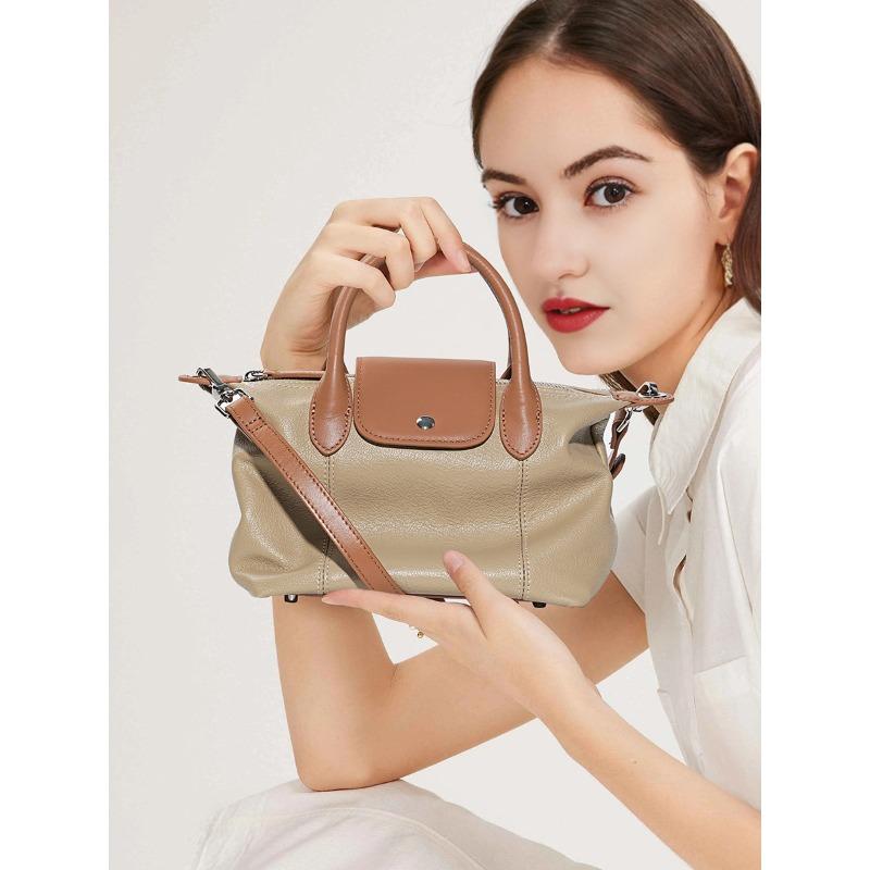 First Layer Of Cowhide Fashion Dumpling Bag Commuter All Match Leather High-grade Color Contrast Large Capacity Handbag Woman