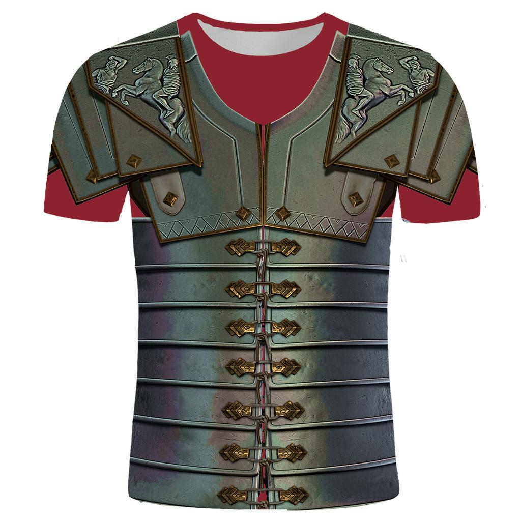 Summer Men's T-Shirt Medieval Armor 3D Printed T-Shirt Men's Casual Funny Round Neck Short Sleeve T-Shirt