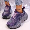 Fashion Luxury Rhinestone Chunky Sneakers for Women Fashion Purple Denim Platform Sports Shoes Woman Non Slip Thick Sole Vulcanize Shoes
