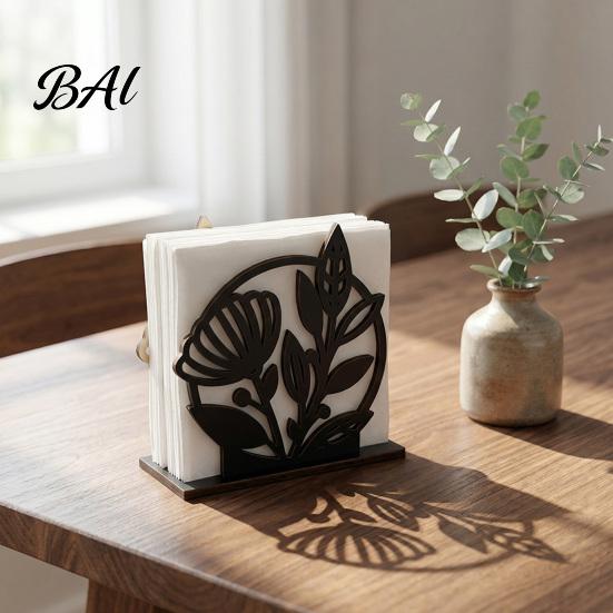 Modern Farmhouse Table Napkin Holder Wooden Hollow Holder, Black Silhouette Pattern, Decorative Vertical Easy Clean Storage Organizer Stand,