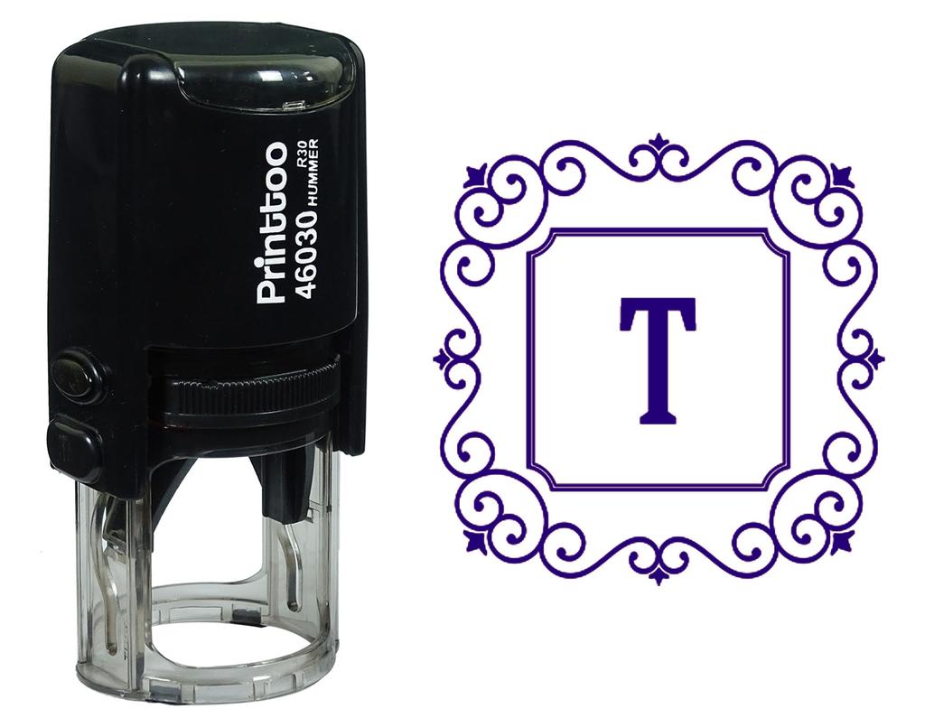 Printtoo Alphabet T Monogram Initial Square Swirl Border Self Inking Rubber Stamp Office