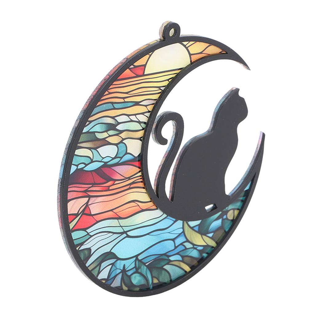 Витражное окно с изображением ловца солнца в виде кошки, подвесное украшение из цветного акрилового стекла с УФ-печатью