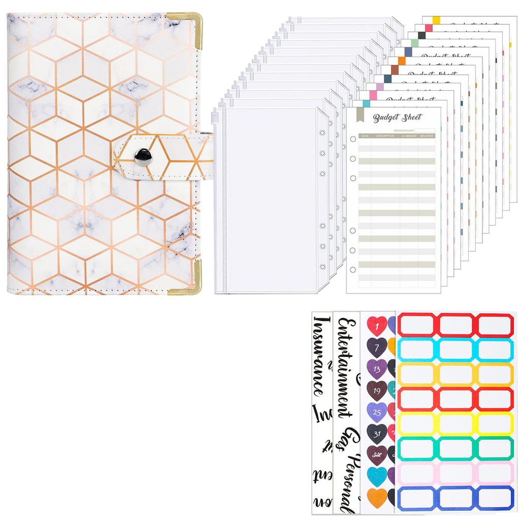 Leather Budget Binder with 12 Binder Cash Envelopes 12 Budget Sheets Label Stickers for Money Saving Budget Planner