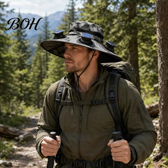 Cycling Cooling Hat Solar Fan Hat, UPF 50+ Wide Brim Sun with 2 Cap Fans, & USB Rechargeable, 3 Speeds for Fishing/Camping/Hiking/Gardening