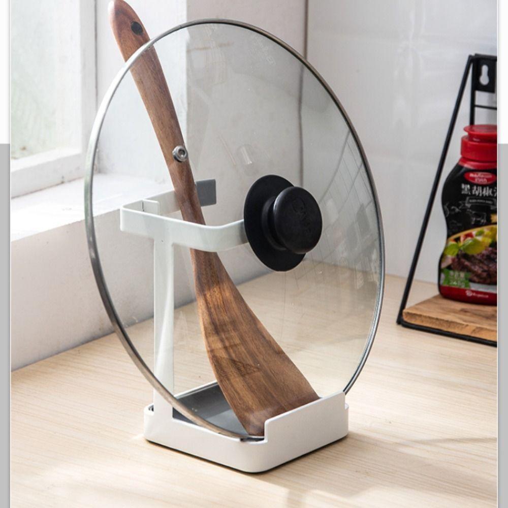 Многофункциональный органайзер-стойка для крышек кастрюль с поддоном, держателем для ложки и крышки, для кухонной утвари