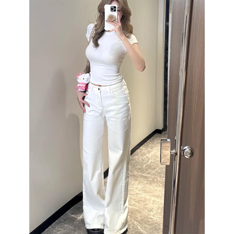 La Chapelle Women's White Wide-Leg Denim Jeans
