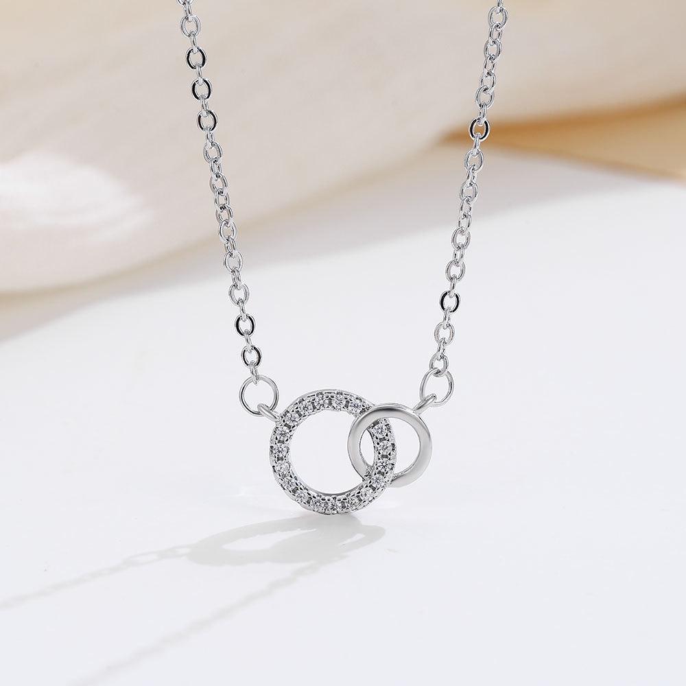 Elegant Double Ring Zircon Pendant Necklace - Versatile, Fashionable Clavicle Chain and Unique Gift
