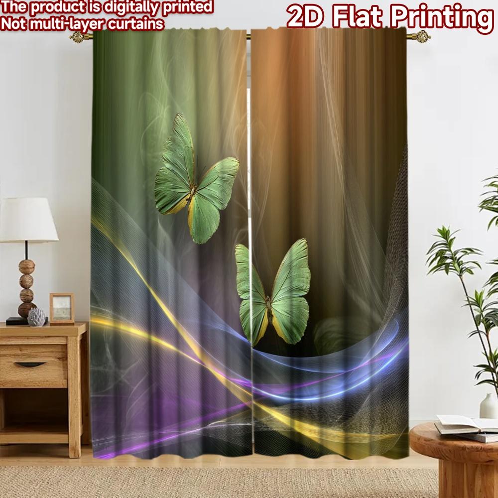 2D flat printing 2pcs Curtain Drapes Colorful Butterflies and Streaks Digital Printed Polyester Drapes Party Decorations for