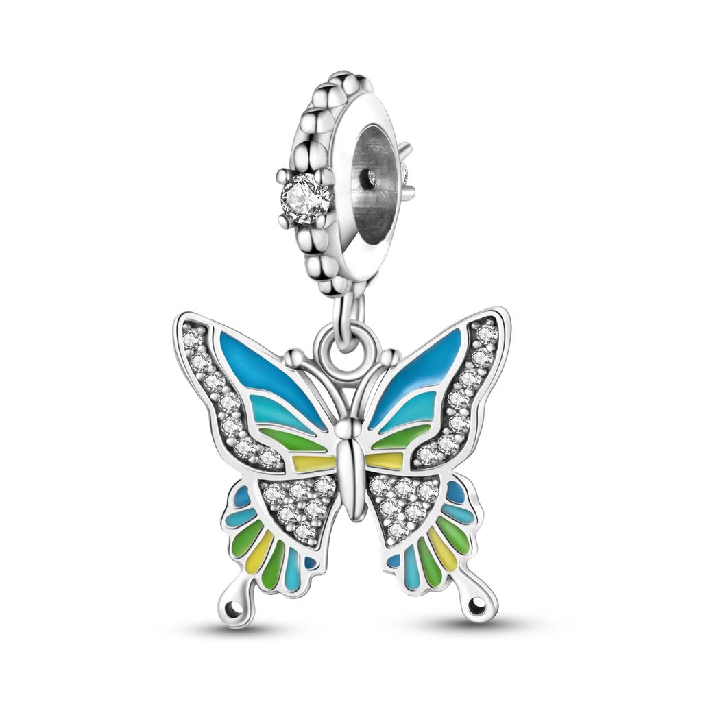 Color Enamel Hummingbird Flamingo Bird Butterfly Flower Beads Charm Fit Bracelet Necklace Copper Plated Women Jewelry Making