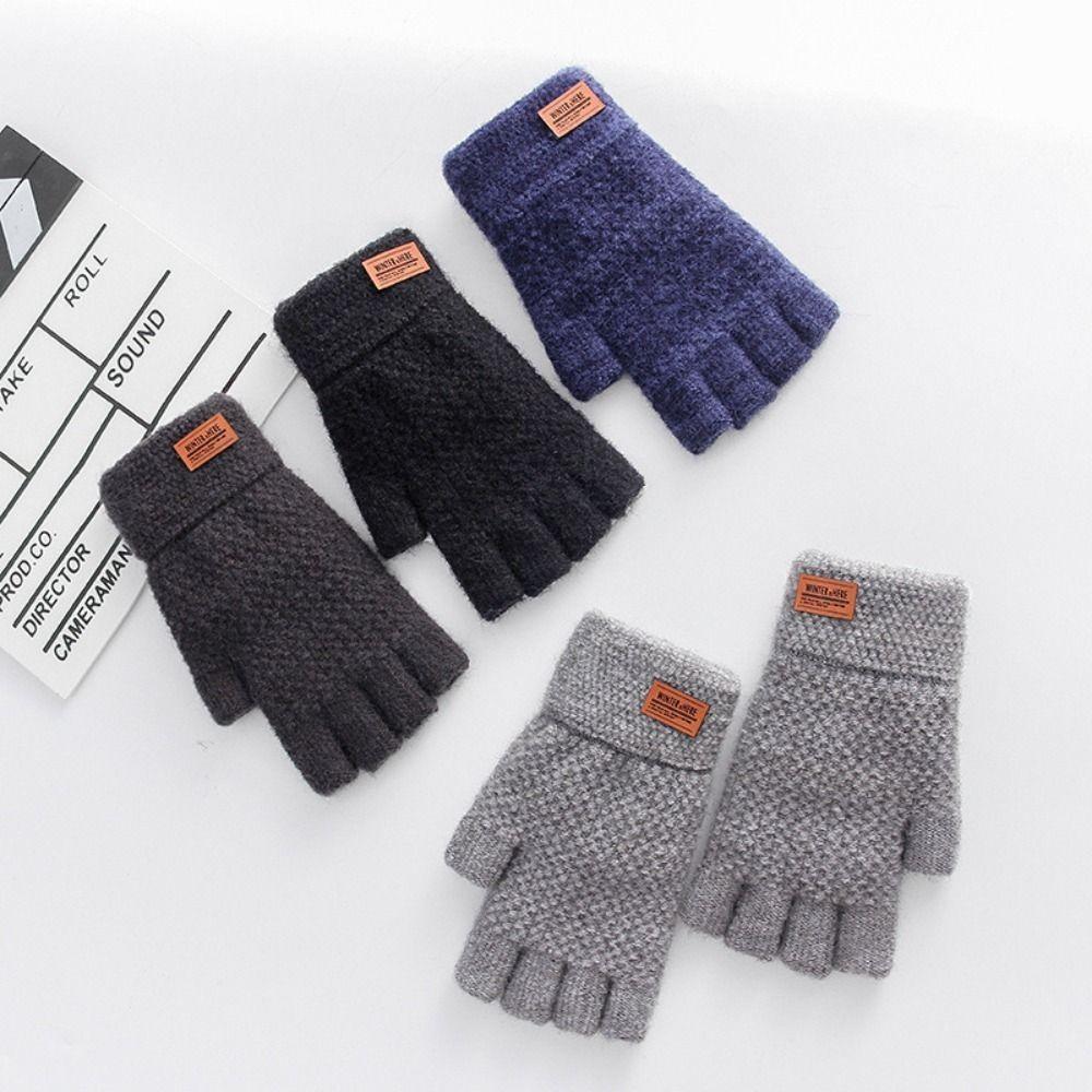 For Adult For Male Fingerless Mittens Half-finger Gloves Warm Hand Accessories Knitted Gloves