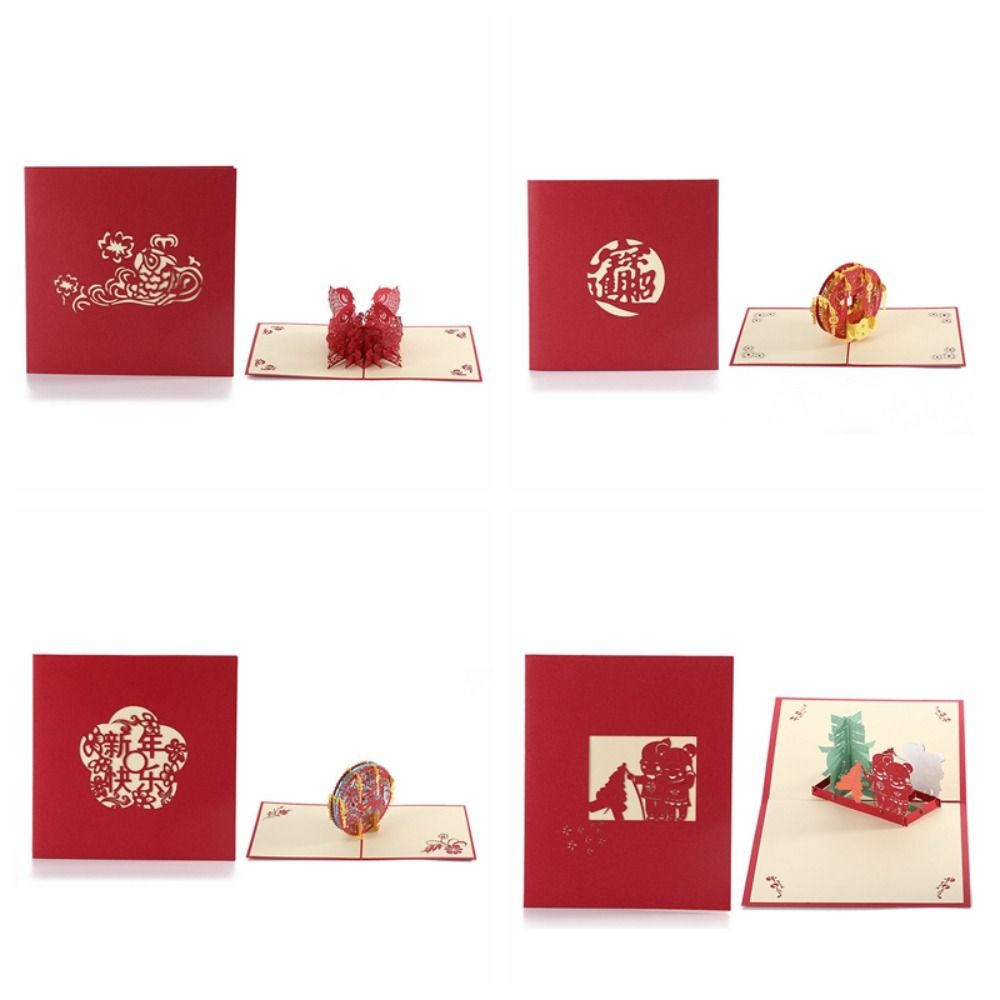 3D Pop Up New Year Greeting Card Hollow Carved Blessing Card Thank You Card Chinese New Year