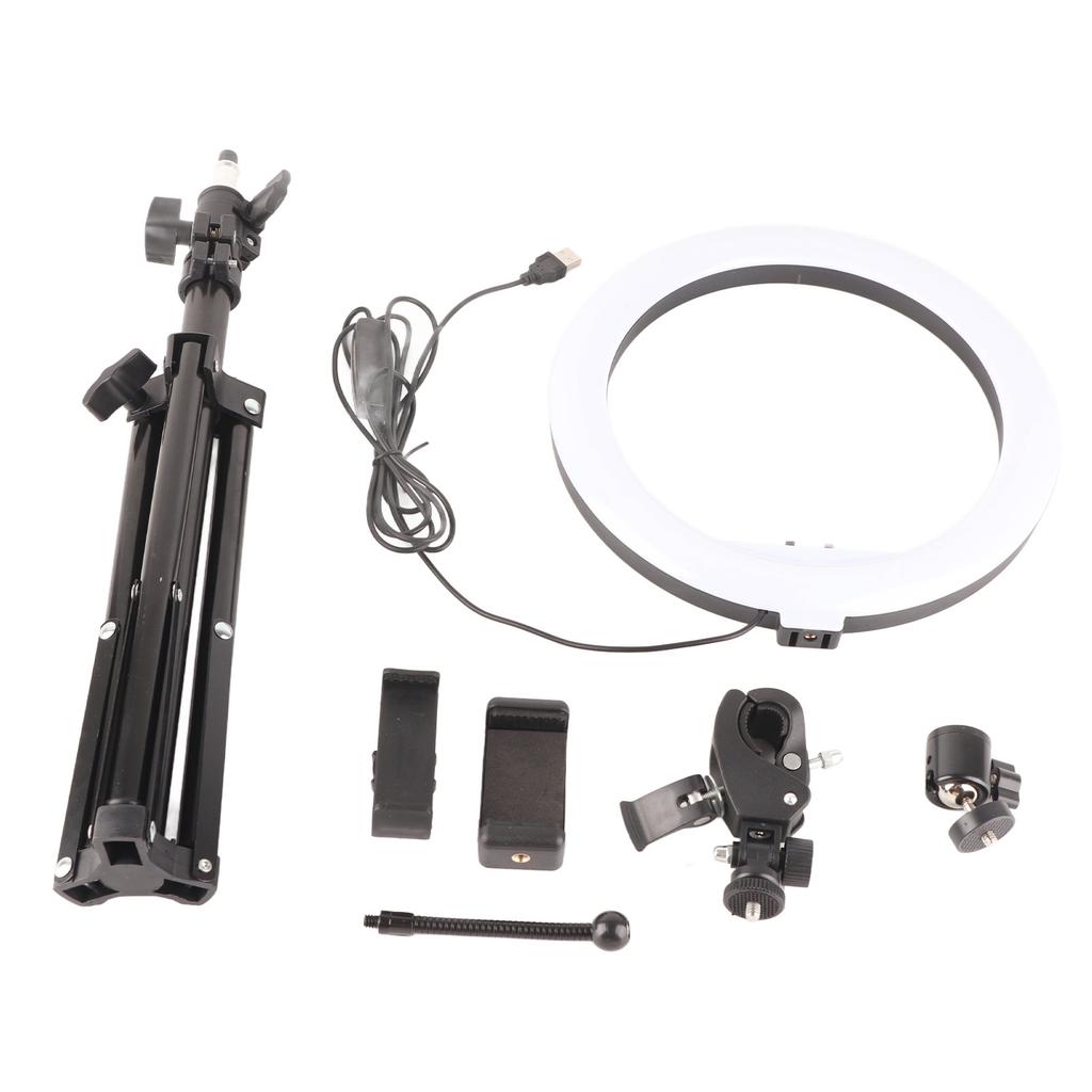 10 Inch Dimmable LED Circle Fill Light USB Camera Video Lamp with Tripod Phone Clip Set