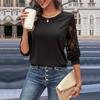 Spring and Autumn Women's Blouse Patchwork Sleeve Lace Black Long Sleeve Top