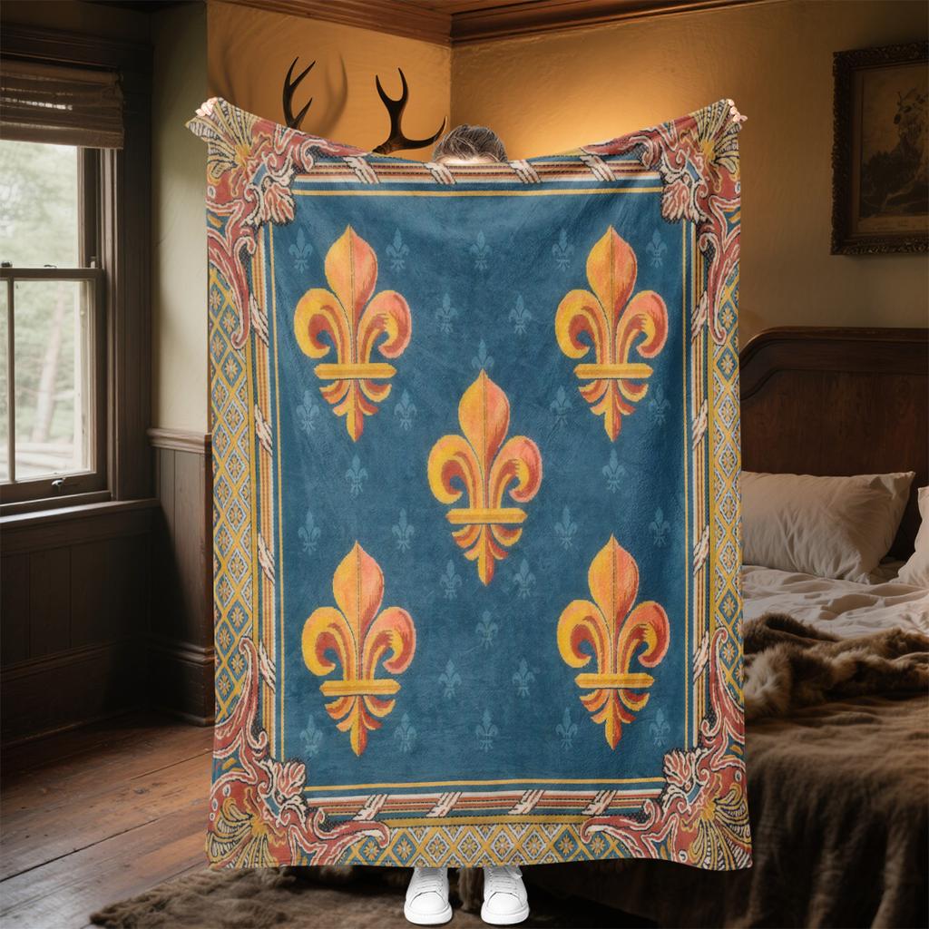 1pc Medieval royal coat of arms and iris blanket, al season lightweigh Poster blanket home office outdoor nap multifunc Poster blanketional blanket